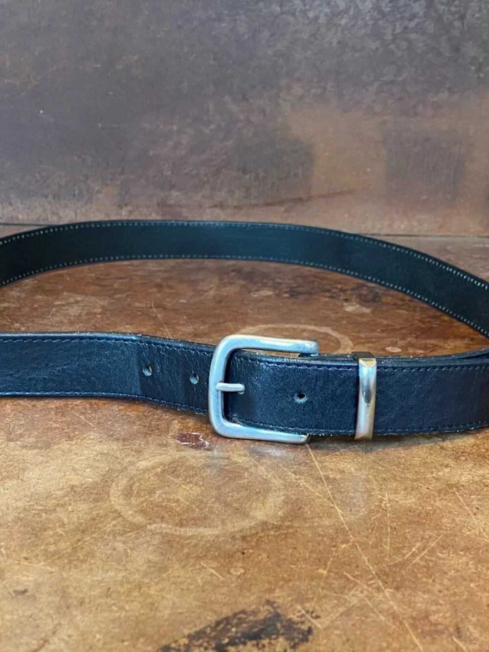 Vintage Black Leather Belt Size 38